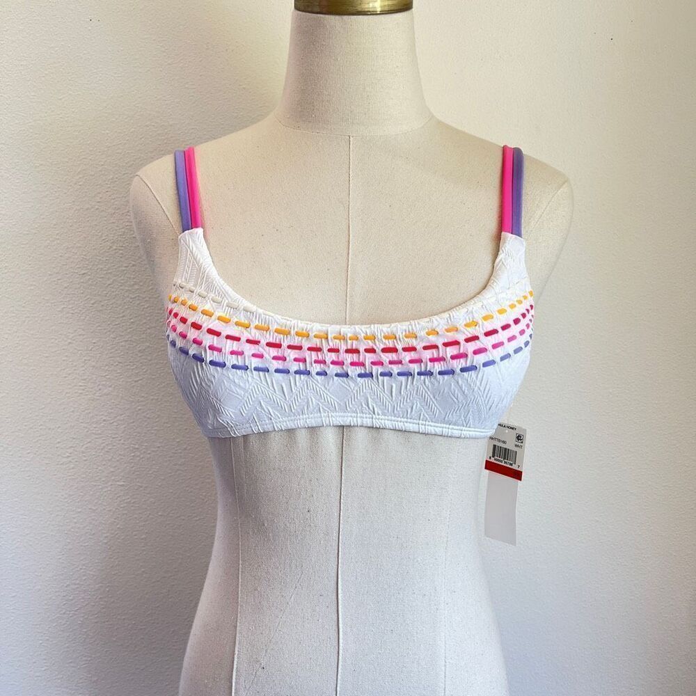 Hula Honey White Bralette Swim Top XS Textured Embroidered Juniors Bikini NWT